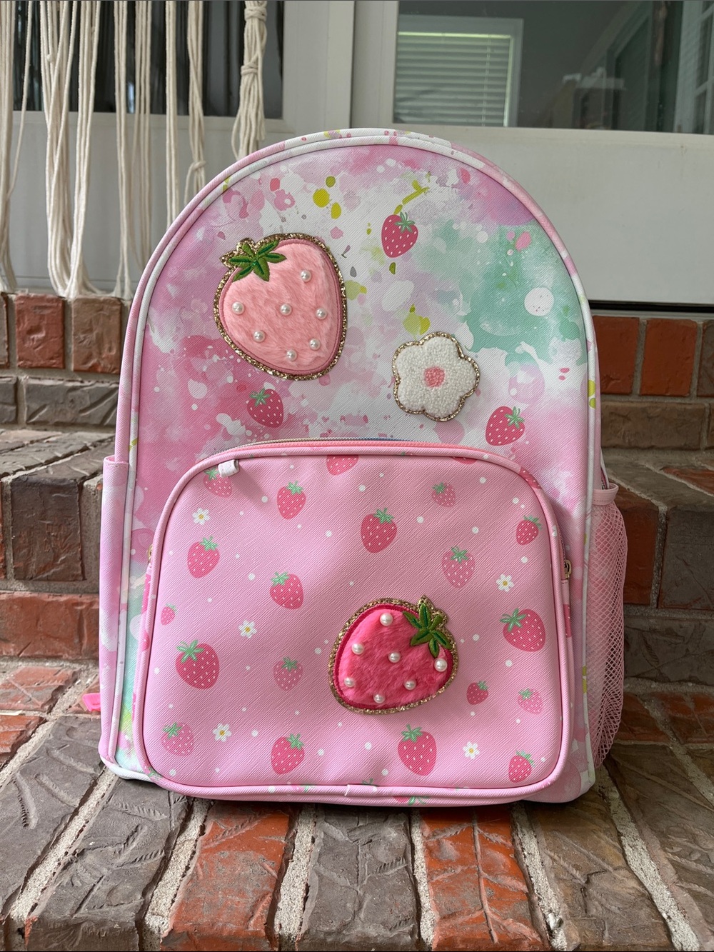 Girls Pink Strawberry Patch Backpack - Kids Cute Fruit Design